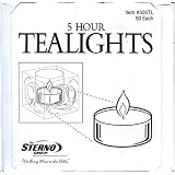 CANDLES, TEALIGHTS, CANDLE, BURNS up to 5 HOURS, 1 1/2" ROUND, TEA LIGHT, BOX of 50, TEALIGHT, CANDLES, TEA LIGHTS, STERNO GROUP,