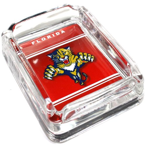 Image of Florida Panthers Glass Ashtray - Dimensions 3 Inch x 4 Inch - Simulated Black Velvet Botton