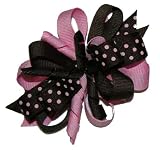 Hair Bows ~ New Chocolate Brown & Pink Small Dotted GrosGrain Loop Bow ~ Pageant Boutique