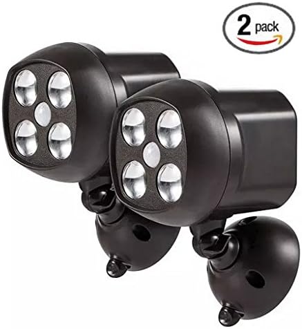 {Second Version} 600-lumen 4 LED Weatherproof Wireless Battery Powered LEDs Spotlight Wall Light with PIR Motion Sensor &amp; Light Sensor for Outdoor lighting (4*3w LED Bulbs) 2-Pack