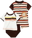 Babyworks Baby-boys Newborn 3 Piece King Of The Jungle Romper Diaper Set, Brown, 0-3 Months