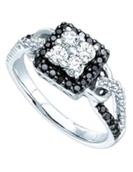 0.76 cttw 14k White Gold Black Diamond Flower Cluster Ladies Right Hand Fashion Cocktail Ring (Real Diamonds: 3/4 cttw, Ring Sizes 4-10)