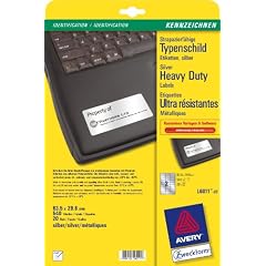 Avery Zweckform Etiketten L6011-20, 20 Blatt, Kennzeichen-Etiketten aus Polyester f�r Inventarbeschriftung, 63, 5 x 29, 6 mm