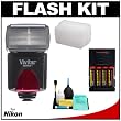 Vivitar High Power Auto Flash DF-383 with Bounce & Swivel Head + STO-FEN + (4) AA Batteries & Charger + Cleaning Kit for Nikon D700, D300, D90, D60, D5000, D40, D3000, D3100 & D300s Digital SLR Cameras