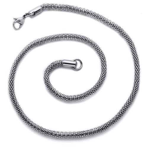 18 inch Diamond Cut Stainless Steel Mesh Chain Necklace