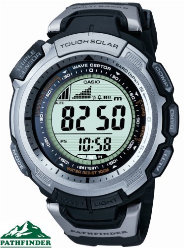 Casio Pathfinder Triple Sensor Multi-Band Atomic Tough Solar with Thermometer, Barometer and Altimeter and Digital Compass Men's Slim Watch PAW1300-1V