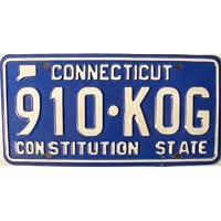 Connecticut License Plate White letters with Blue Background