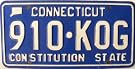 Connecticut License Plate White letters with Blue Background
