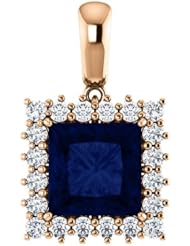 18K Rose Gold 8.00x8.00mm Princess Cut Chatham Created Sapphire and Diamond Pendant -- LIFETIME WARRANTY