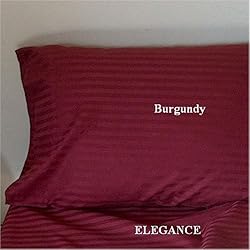ELEGANCE Egyptian Cotton 500 Thread Count 3 - Pc Sateen Stripe Duvet Cover Burgundy Queen.