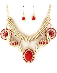 Womens Gold Tone and Red Charm Necklace and Earring Set