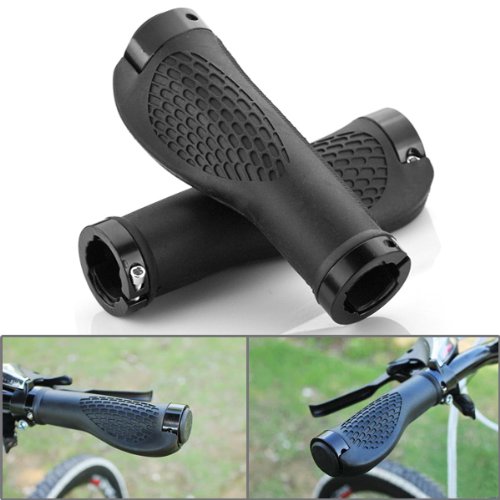 2X Reduce Vibration Ergonomic Design Durable TPR Rubber Bicycle MTB XC FR Handle Bar Black Anodized Aluminum Ends Plug Hand Grips Fit 3/4