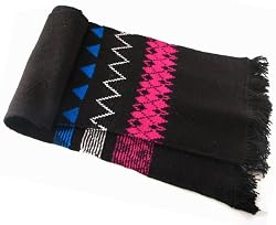 Handmade Pure Alpaca Natural Fiber Ski Scarf in Designer Black (Extra Large)