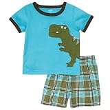 Carter's Boys Blue Dino Shirt and Striped Plaid Shorts Set, 12 Months