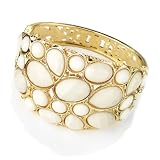 Bead Hinged Fashion Bangle Gold & White Ivory