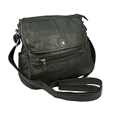 Genuine Pebbled Leather Handbag w/ Flap Pocket (Black)