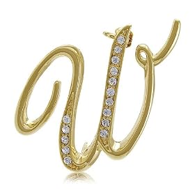 Gold Tone Initial Letter Brooch Pin - W - Ideal Gift For Mother, For Her, Birthday, Anniversary, Bridal, Wedding, Engagement