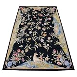 (FREE SHIPPING)4' x 6' Handmade Country Black Floral Animals Aubusson Needlepoint Rug... by Handmade Rugs