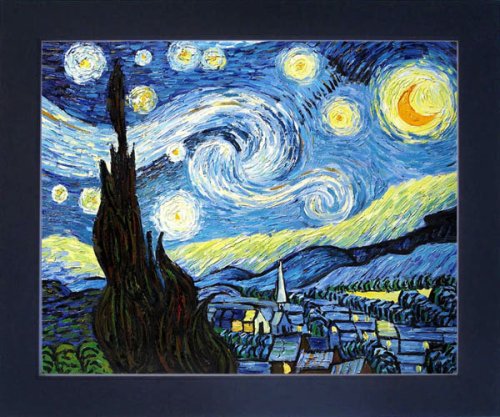 Art Reproduction Oil Painting - Van Gogh Paintings: Starry Night - Pre-Framed - Standard 20x24 - Hand Painted Canvas Art