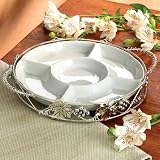 PORCELAIN ROUND SECTIONAL DISH ON SILVER PLATED RACK