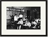 Black Framed/Matted Print 17x23, Students and Teacher in Public School Classroom