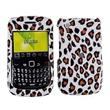 WHITE WITH YELLOW LEOPARD ANIMAL PRINT RUBBERIZED SNAP ON HARD SKIN SHELL PROTECTOR COVER CASE FOR BLACKBERRY CURVE 8520 8530 + BELT CLIP