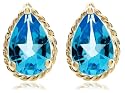 14k Yellow Gold Pear-Shaped Swiss Blue Topaz Rope Trimmed Earrings