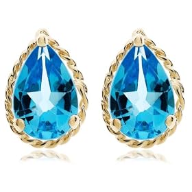 14k Yellow Gold Pear-Shaped Swiss Blue Topaz Rope Trimmed Earrings by