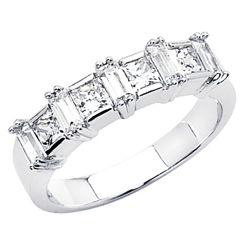 14K White Gold Princess cut CZ Cubic Zirconia Ladies Wedding Band Ring 14K White Gold Princess cut CZ Cubic Zirconia Ladies Wedding Band Ring