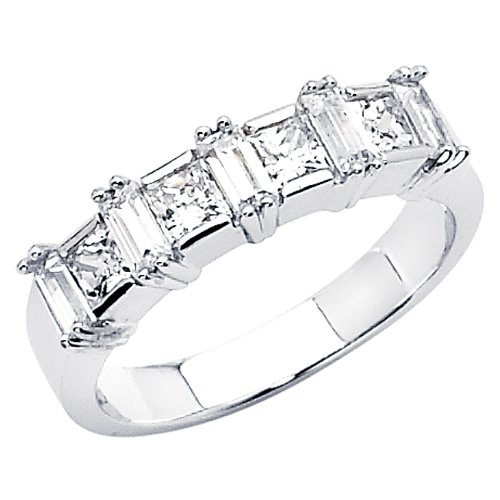 14K White Gold Princess cut CZ Cubic Zirconia Ladies Wedding Band Ring