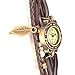 Belle (TM) Strap Weaved Beads Leather Bracelet Wrist Watch Dark Brown + Girls Charms Leather Weave + Bag