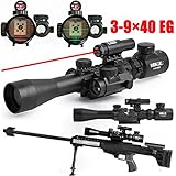 Vokul Tactical 3-9x40mm Illuminated Rifle Scope with Red Laser & Red Dot Sight of Red / Green Reticle Mount