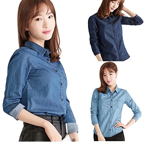 【ARINCO】 カジュアル デニム 襟付 シャツ スタイル レディース ネイビー ブルー ライトブルー 選べる サイズ XS S M L XL