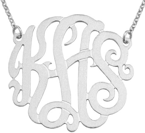 Mono309 Sterling Silver 1.5 Inch(38mm) Large size Three Initial Brush Finished Monogram Necklace