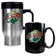 Minnesota Wild Stainless Steel Travel Mug & Black Ceramic Mug Set - Primary Logo NHL Hockey