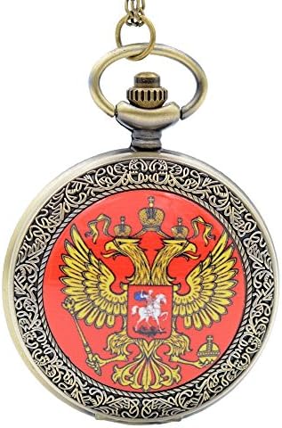 USSR Russian Double-headed Eagle Bronze Quartz Pocket Watch Analog Pendant Necklace