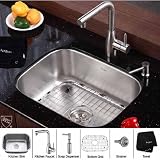 Kraus Stainless Steel Undermount 20 Single Bowl Kitchen Sink with 13.25 Kitchen Faucet and Soap Dispenser