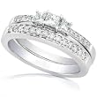 2/5ctw Three Stone Princess Diamond Wedding Ring Set in 14kt White Gold (HI/I1-I2)