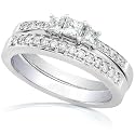 2/5ctw Three Stone Princess Diamond Wedding Ring Set in 14kt White Gold (HI/I1-I2)