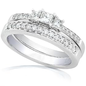2 5ctw Three Stone Princess Diamond Wedding Ring Set in 14kt White Gold (HI... by Diamond-Me