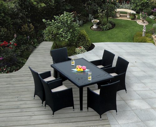 Genuine Ohana Outdoor Patio Wicker Furniture 7pc All Weather Dining Set with Free Patio Cover product image