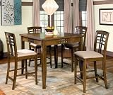 5pc Counter Height Dining Table & Stools Set Rich Walnut Finish