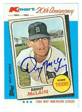 Denny McLain Autographed/Hand Signed baseball card (Detroit Tigers) 1982 Topps Kmart #13