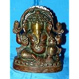 Gift Idea-chaturbhuja Ganesha Seated Holding Cobra Brass Statue 7.5 Inch Free Shipping