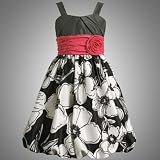 black and white flower girl dresses Size-10 BNJ-9561-B BLACK WHITE LARGE FLORAL PRINT SHANTUNG BUBBLE SKIRT Special Occasion Wedding Flower Girl Party Dress,B49561 Bonnie Jean 7-16