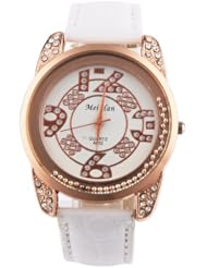 Yesurprise New Quartz Fashion Rose Gold Crystal Rotating Crystal Case Weave Leather Bracelet Girl Woman Wrist Watch Gift White