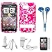 Pink Tropical Flower 2 Piece Protective Crystal Hard Snap-On Protector Case for HTC Thunderbolt 4G Model ADR6400 Verizon Wireless Android Smartphone / HTC Incredible HD + INCLUDES!!! Clear Screen Protector for HTC Thunderbolt 4G / HTC Incredible HD ADR6400 + INCLUDES!!! White Rapid Home Charger with IC Chip + INCLUDES!!! White Rapid Car Charger with IC Chip + INCLUDES!!! Blue Hifi-Noise Reducing Headphones