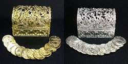 Wedding Ceremonial Arras, or 13-gold plated Coins, with Chest Shaped Box: Imported and Hand-Made