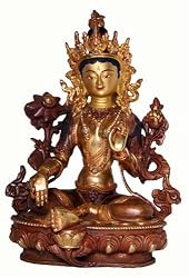 Tibetan Green Tara Handmade Buddha Statue, 8.5 Inches