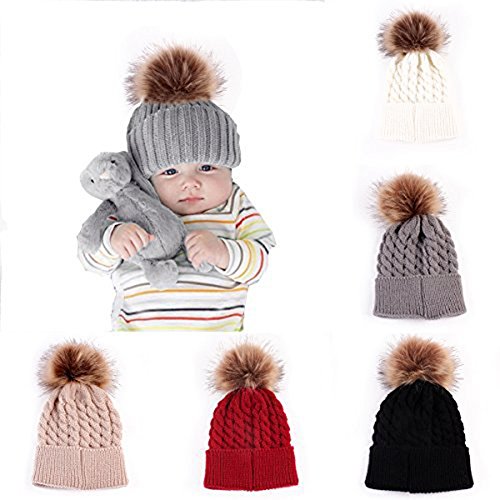 Oenbopo Baby Winter Warm Knit Hat Infant Toddler Kid Crochet Fur Hat Beanie Cap